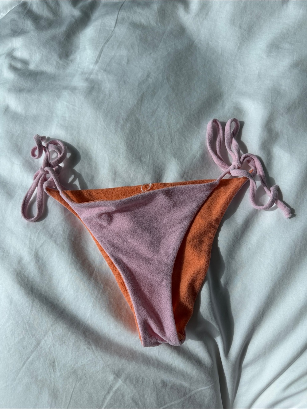 Daily Drills Pink and Orange Reversible Tie-Side Bikini Bottom